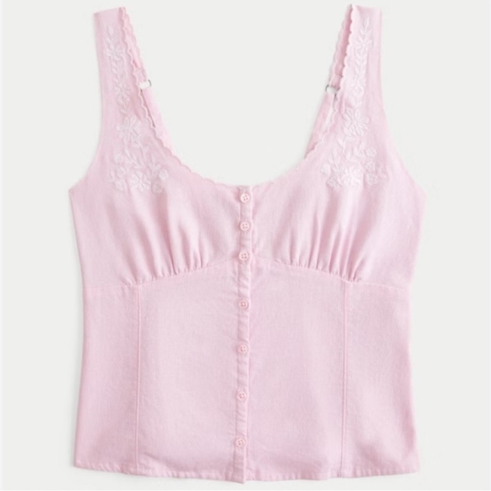 Hollister Pink Lenin Embroidered Tank